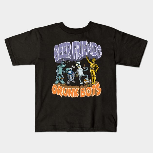 Beer Friends Drunkbots Kids T-Shirt by Variart Studios